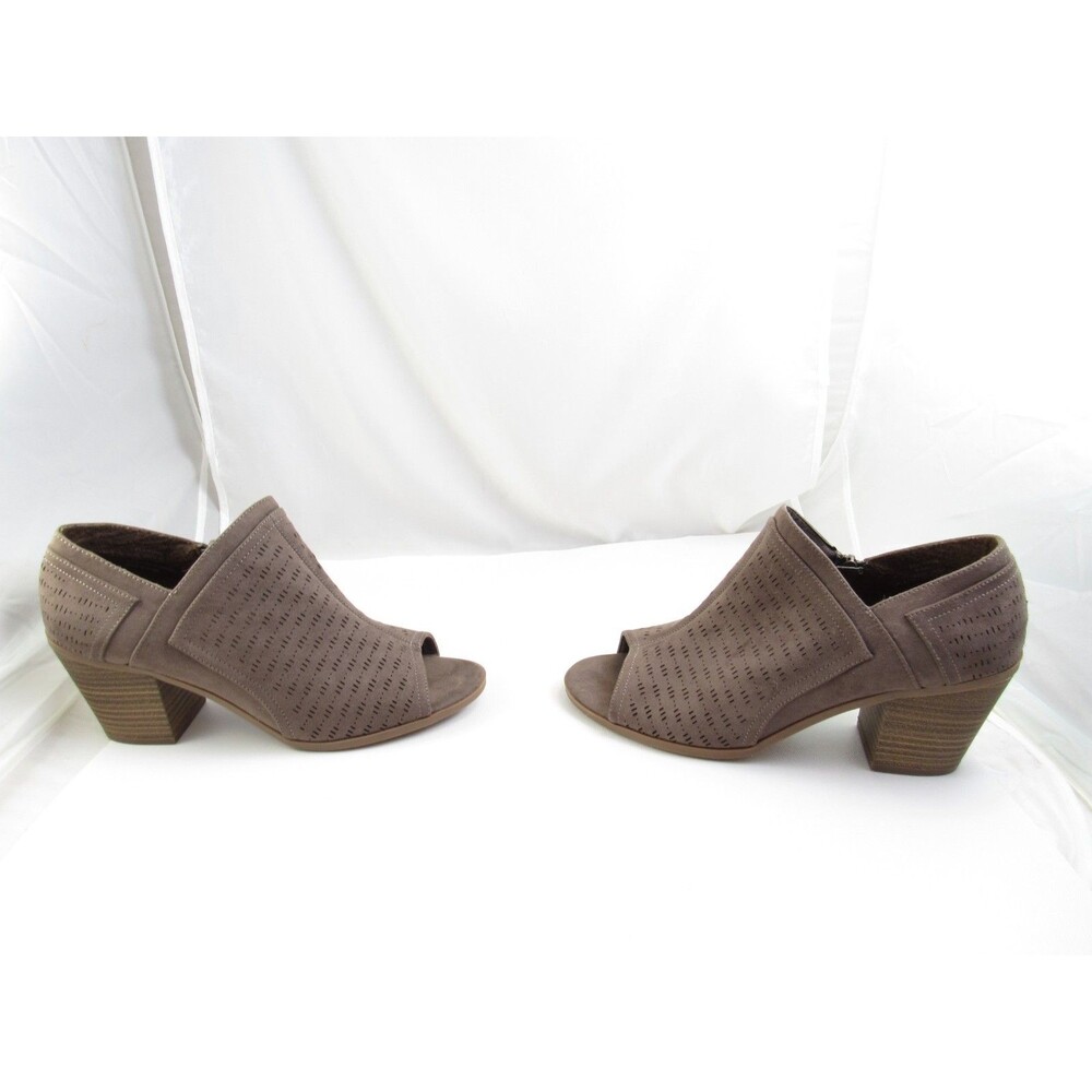 Madeline Girl Women's Peep Toe Perforated Ankle Boots with Block Heel - Tan/Brow